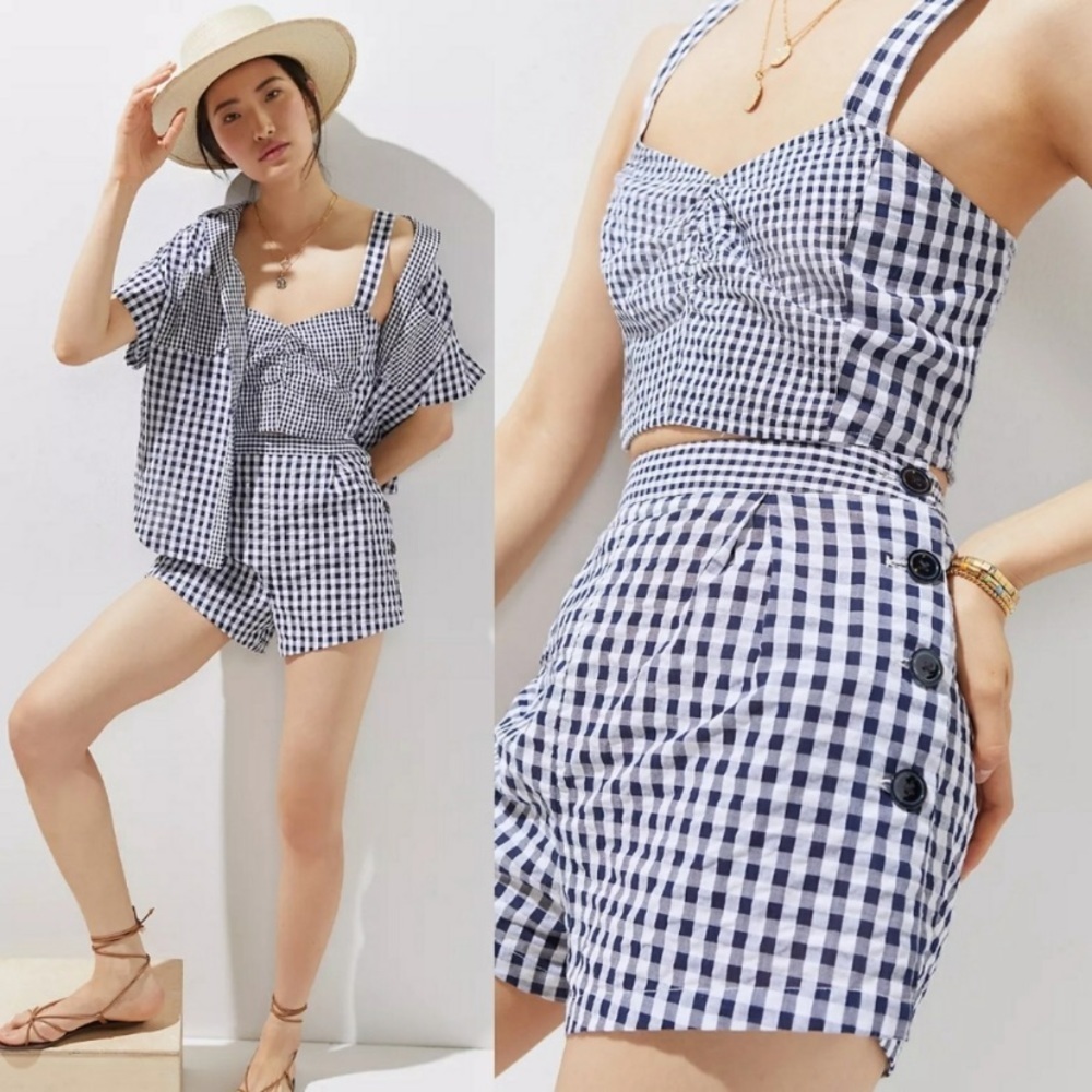 Anthropologie Maeve gingham 2 piece short set blouse and shorts size 0 new - Picture 2 of 4